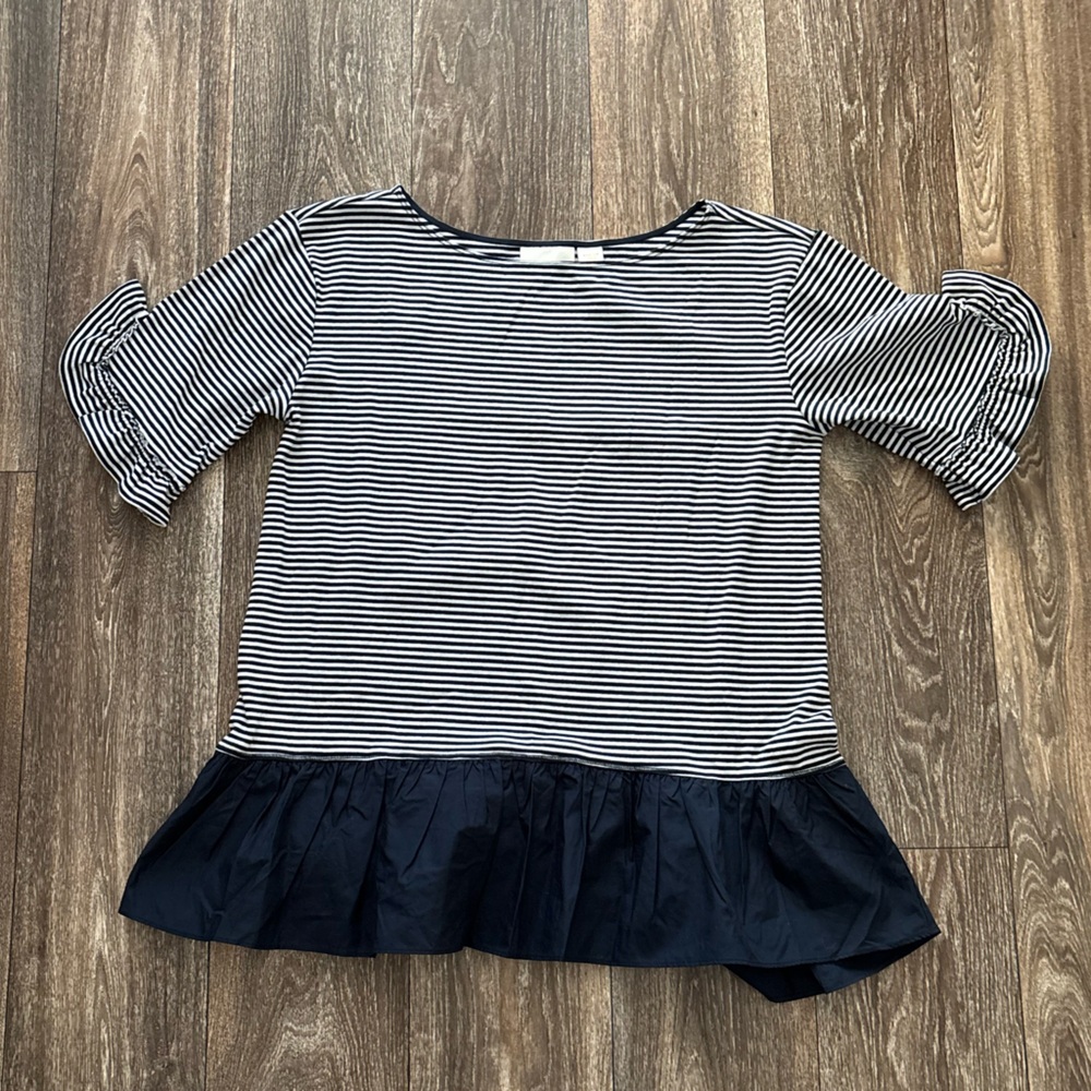 Anthropologie Navy and White Striped Top